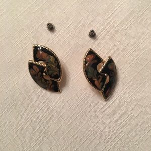 Black and Gold Cloisonné Pierced Earrings